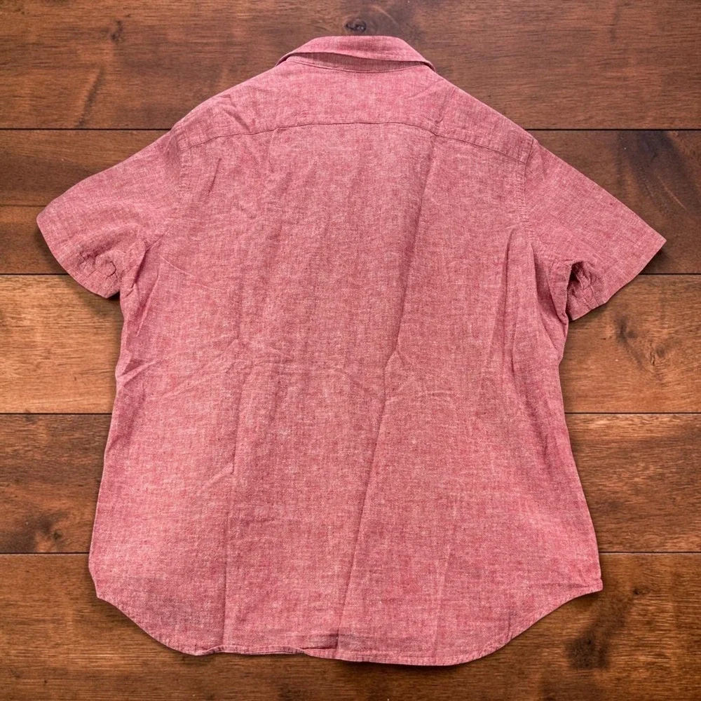 Banana Republic Mens Large Red Linen Blend Short Sleeve Button Up Shirt Pocket